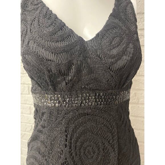Aidan Mattox Women Black Sleeveless Sequined Lace Dress Size 4 - Picture 6 of 11